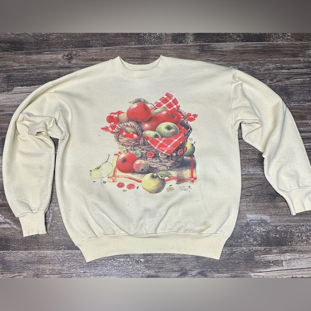 Vintage Marjolein Bastin Crewneck Apple Basket Sweatshirt Cottagecore Women’s L